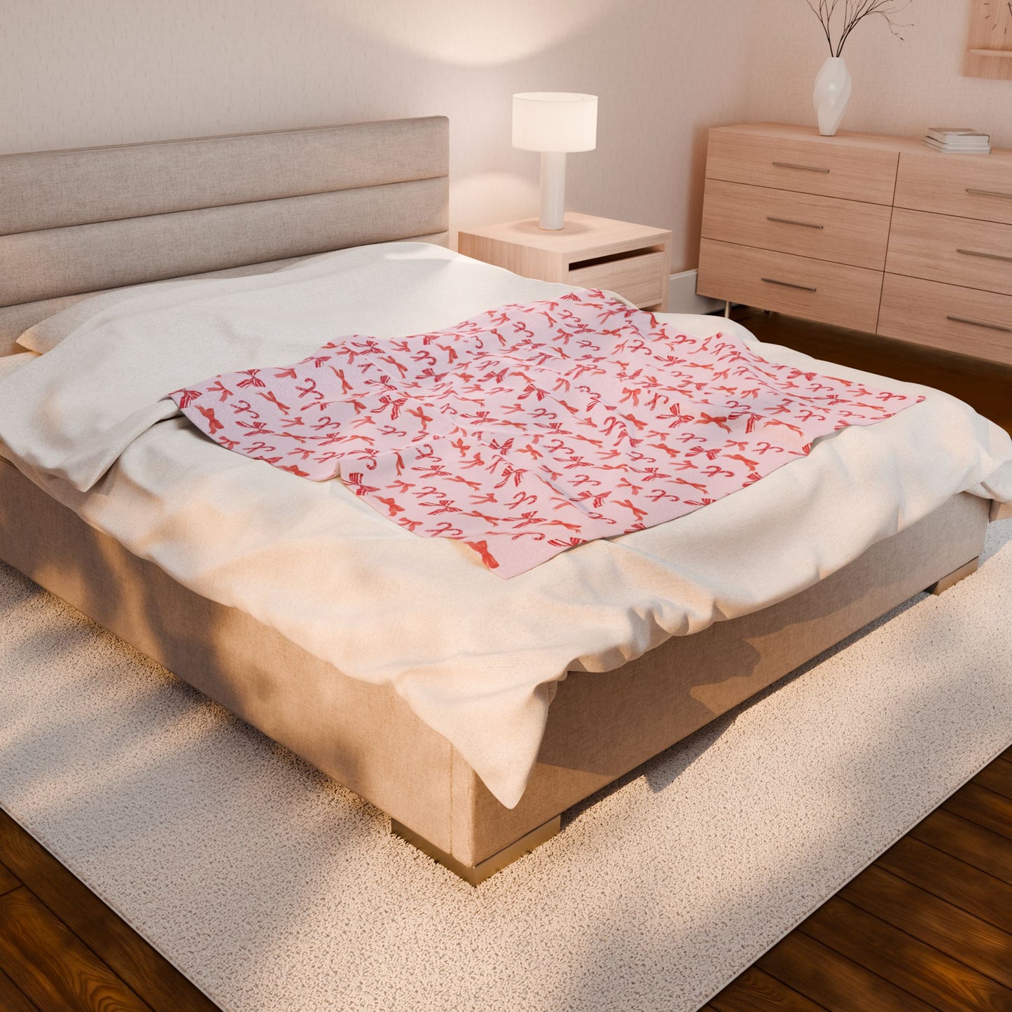 Preppy Bows & Candy Cane Velveteen Blanket