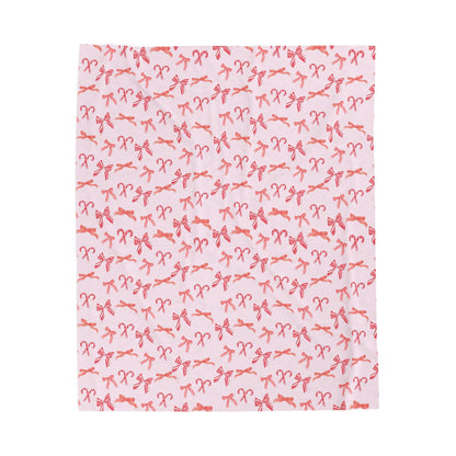 Preppy Bows & Candy Cane Velveteen Blanket