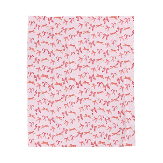 Preppy Bows & Candy Cane Velveteen Blanket