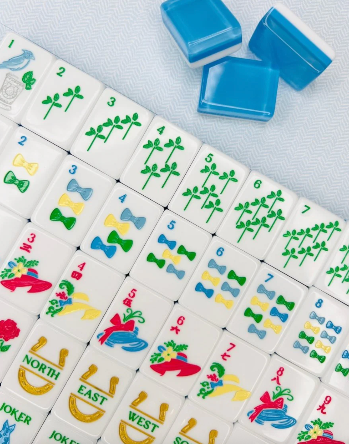 Mint & Roses  Mahjong Tile Set with Matching Mat & Shufflers