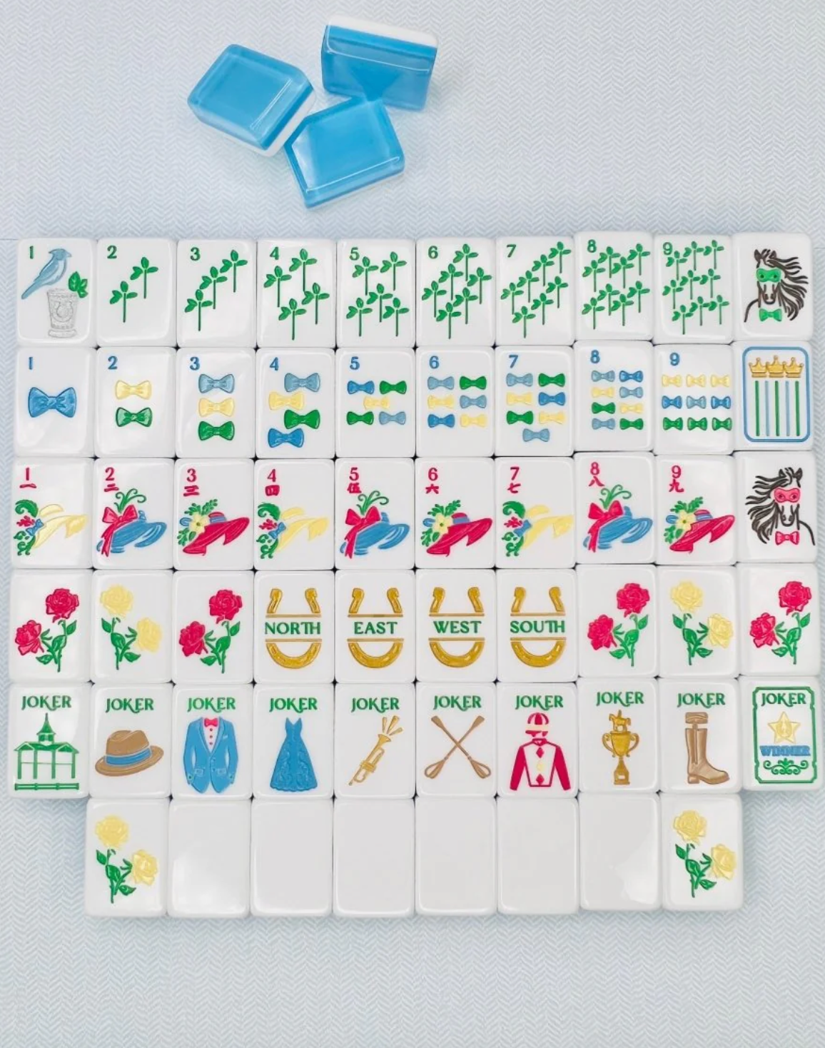 Mint & Roses Mahjong Tile Set with Matching Mat & Shufflers