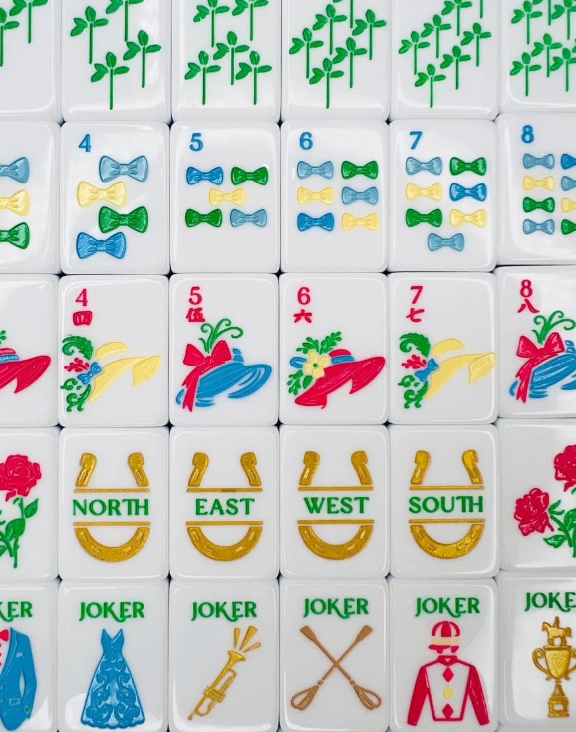 Mint & Roses Mahjong Tile Set with Matching Mat & Shufflers