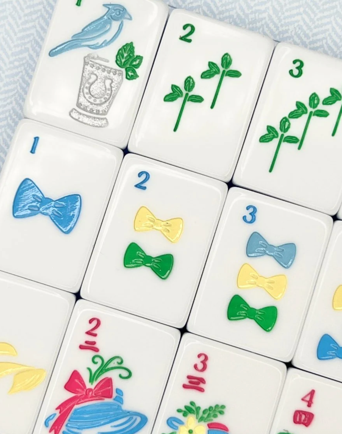 Mint & Roses Mahjong Tile Set with Matching Mat & Shufflers