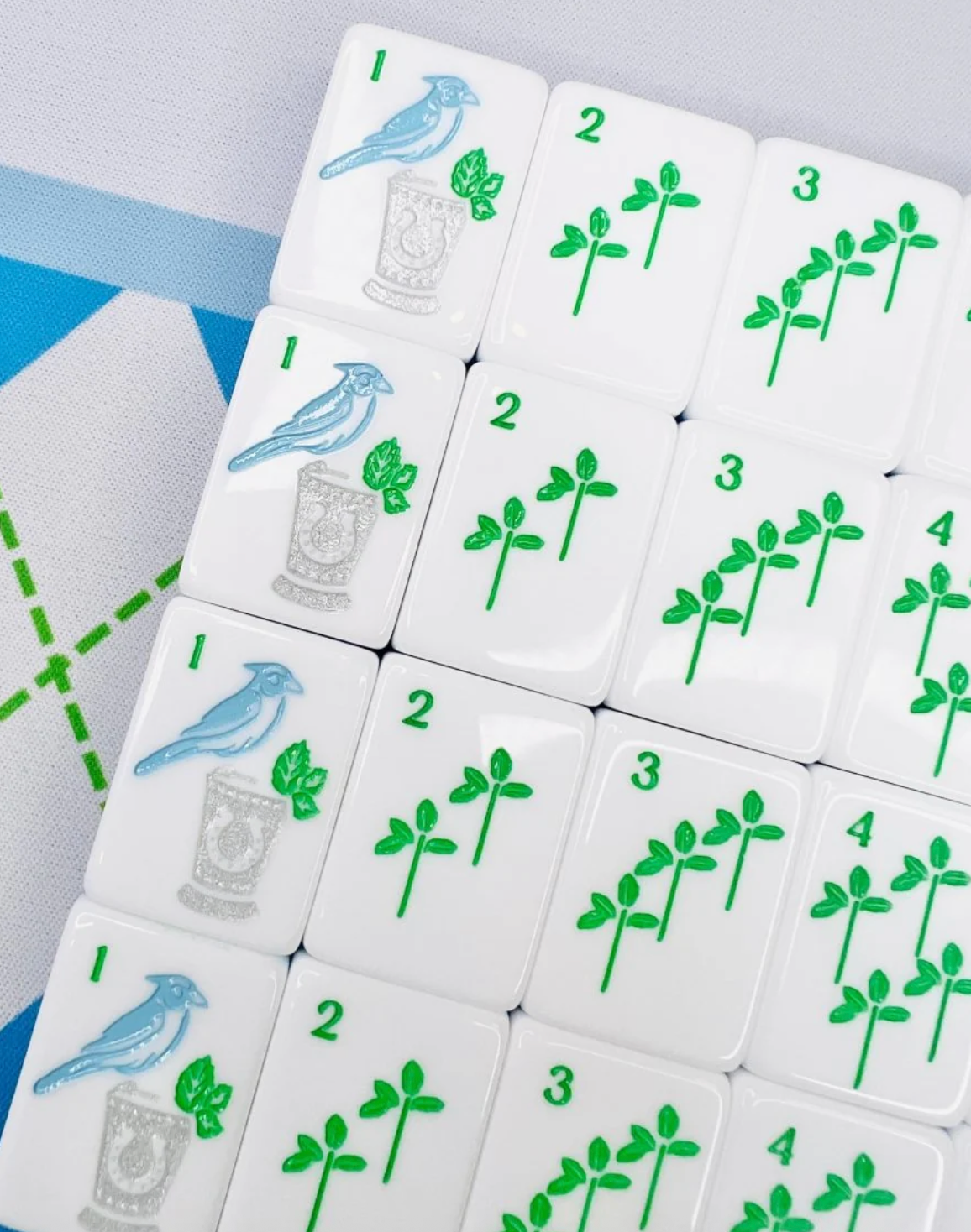 Mint & Roses  Mahjong Tile Set with Matching Mat & Shufflers
