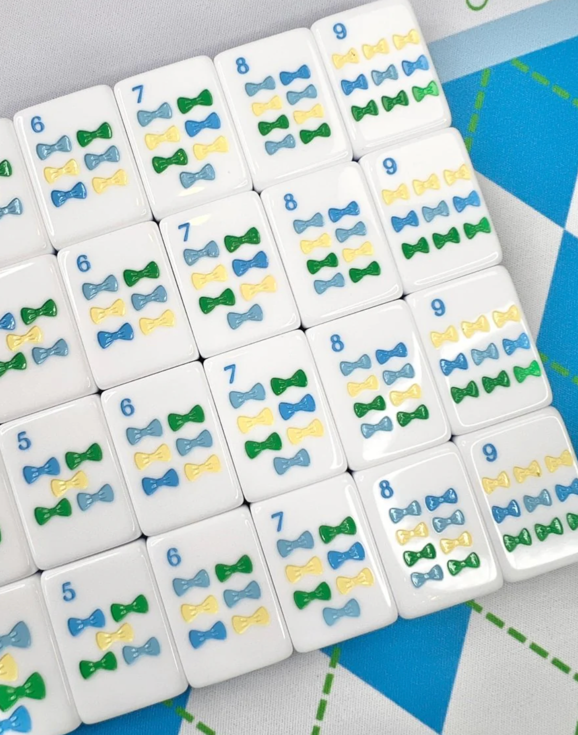 Mint & Roses  Mahjong Tile Set with Matching Mat & Shufflers