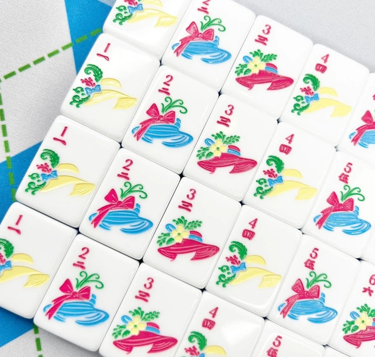 Mint & Roses  Mahjong Tile Set with Matching Mat & Shufflers