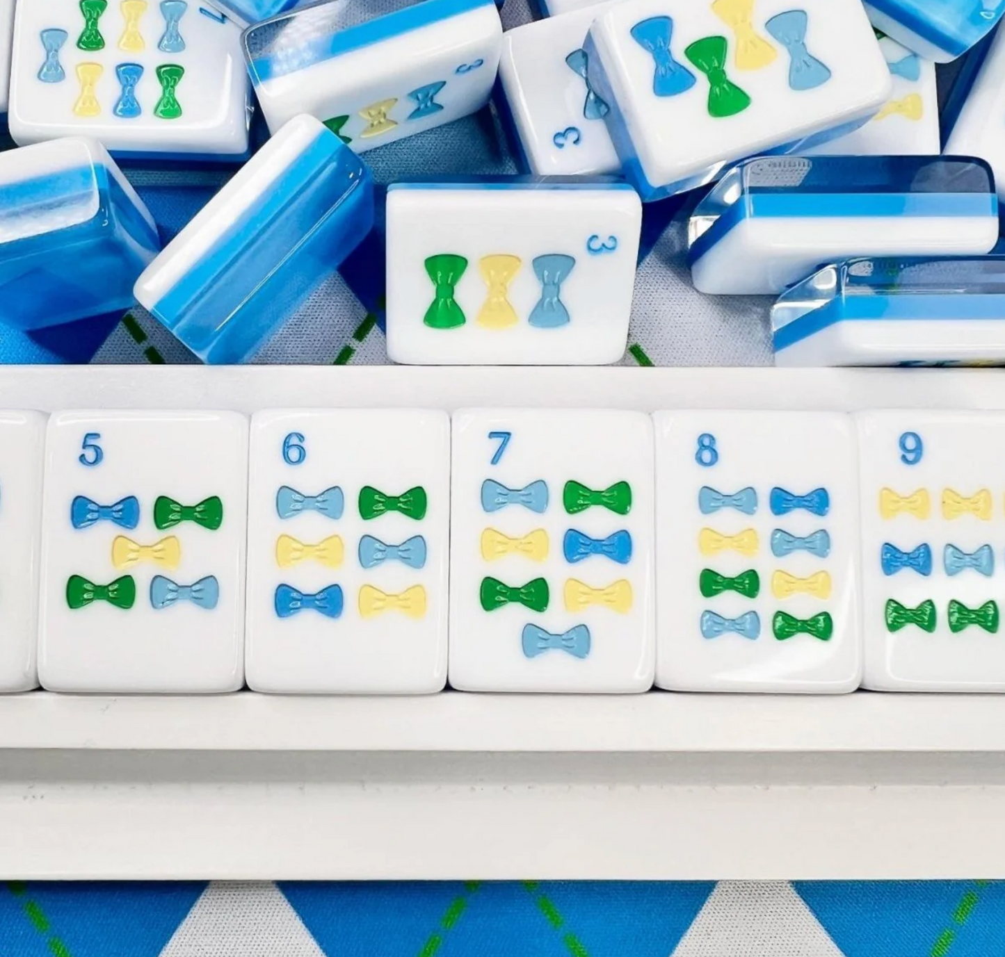 Mint & Roses  Mahjong Tile Set with Matching Mat & Shufflers